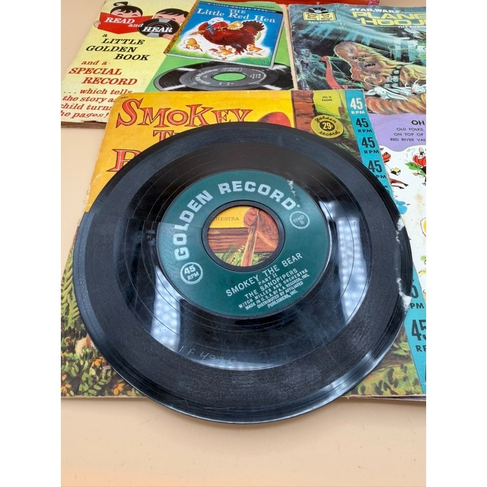 Vintage Kids 45 RPM Record Book Lot Star Wars Popeye Smokey Bear Golden Records - Picture 7 of 13